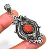 Italian Red Coral Gemstone 925 Silver Plated Handmade Jewelry Pendant 2.27"