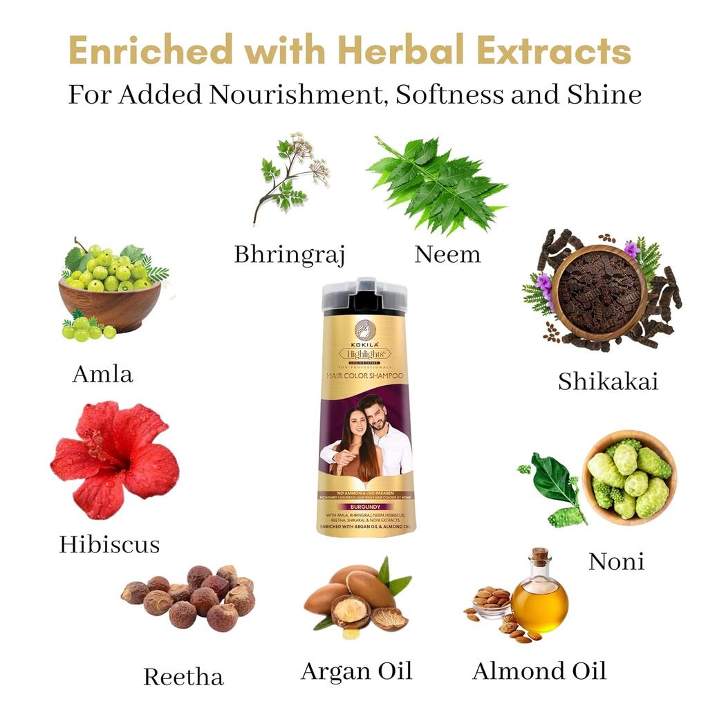 Шампунь для окрашивания волос для мужчин и женщин | Без аммиака - Без парабенов | 10 пар бесплатных перчаток, Бордовый 200 мл