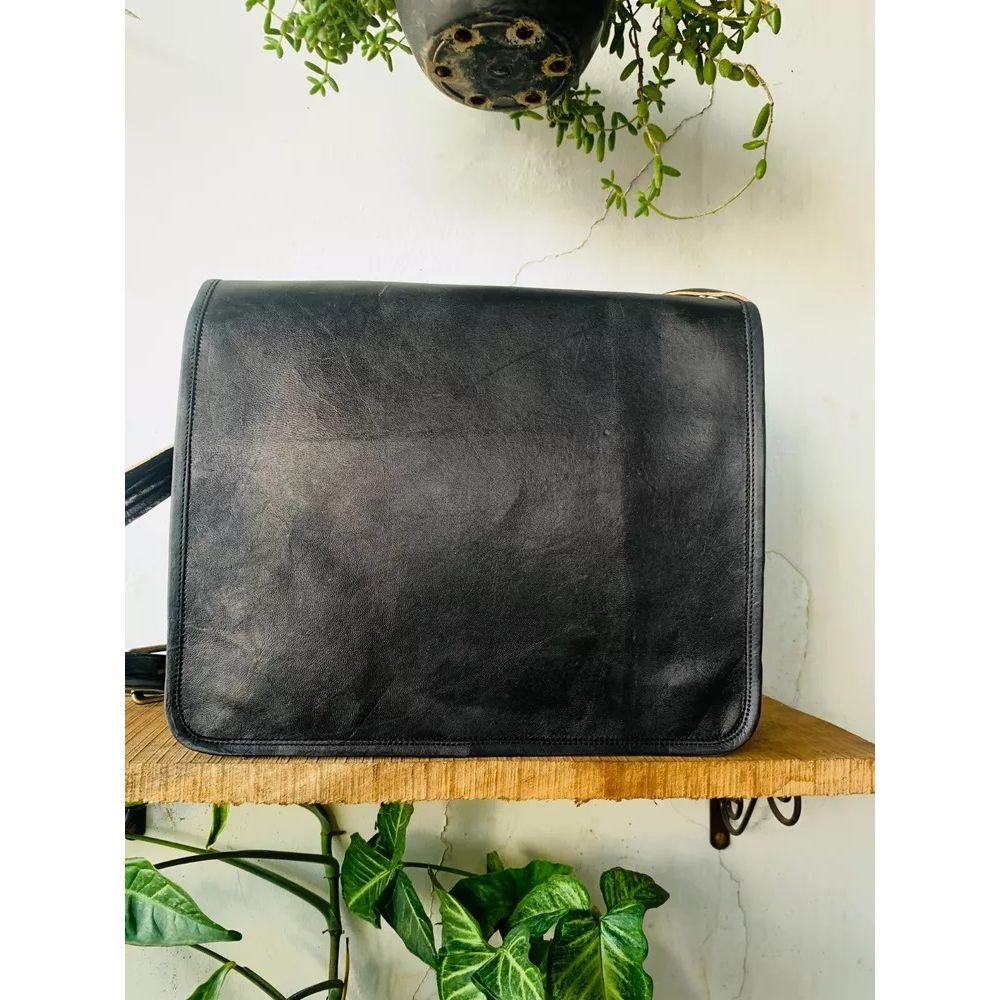 Мужская сумка-мессенджер из козьей кожи ручной работы, черная сумка для ноутбука  ( Бесплатная подарочная сумка-слинг коричневого цвета размером 9 x 7 x 3 дюйма )