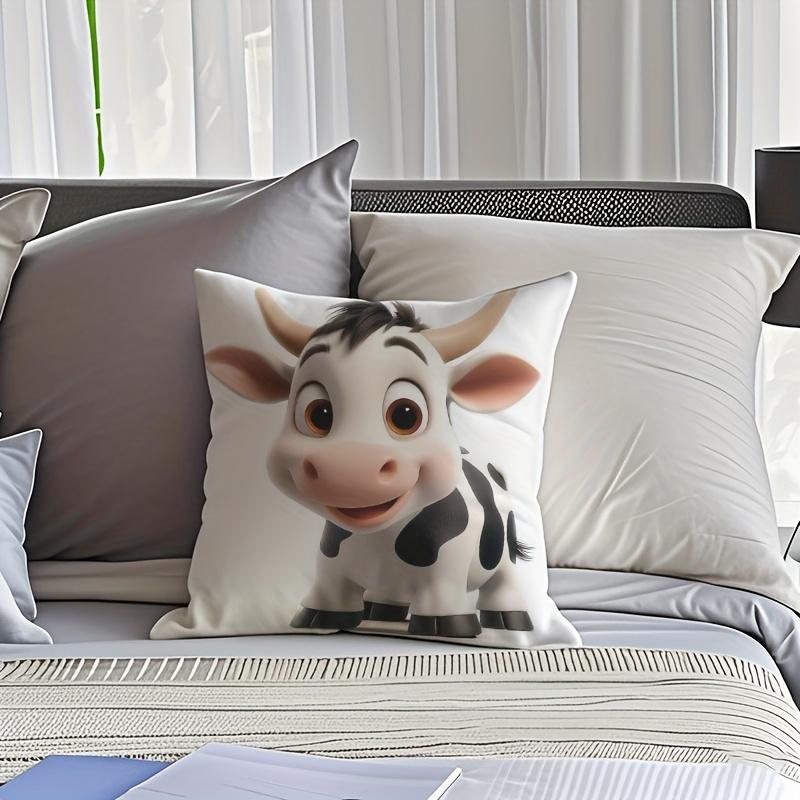 Cute Cow Pattern Pillow Cover Single-Sided Print Soft Cushion Case For Sofa Bed Car Home Office Holiday Decor