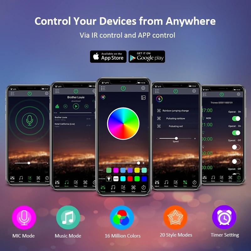 10M Светодиодная лента Rgb Светодиодная лента USB Bluetooth 5V 5050SMD Гибкая светодиодная лента для спальни Подсветка экрана дисплея Атмосфера неоновый свет