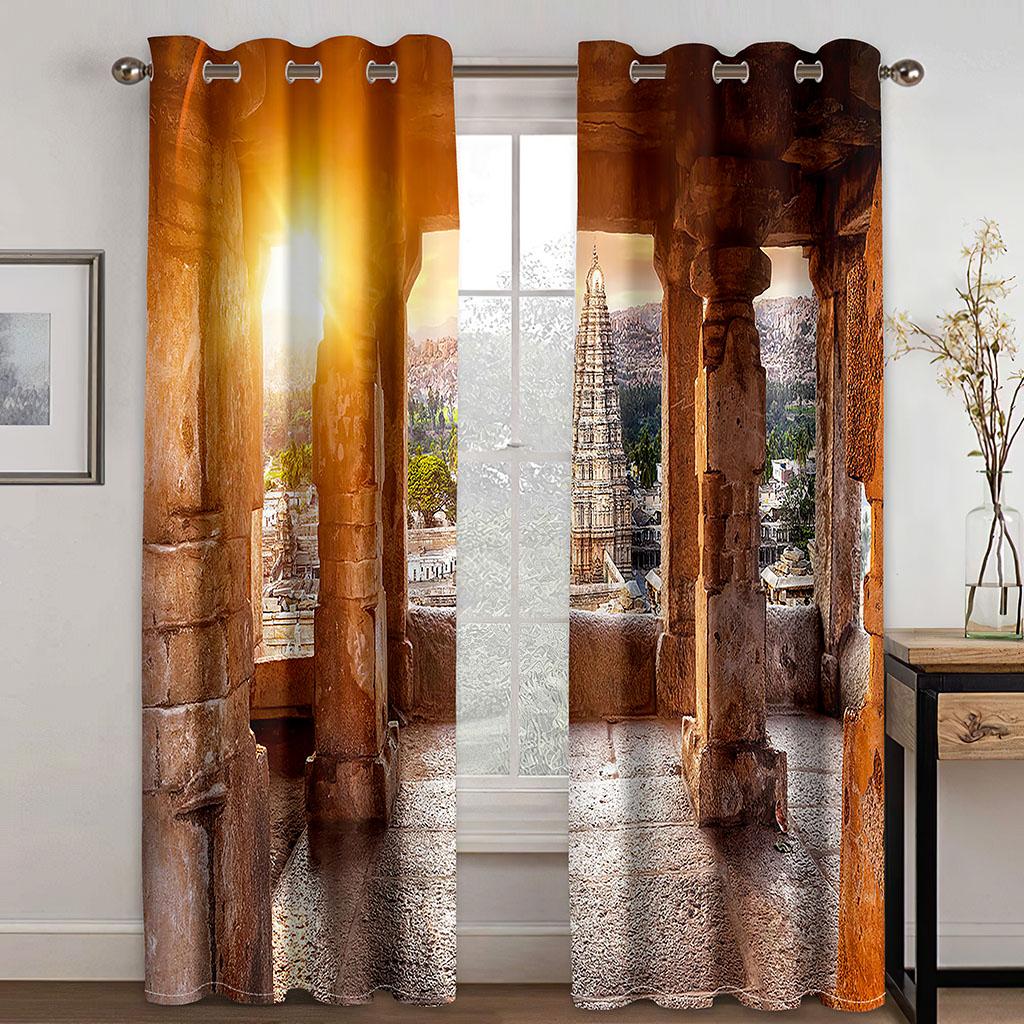 Солнцезащитный занавес с изображением морского заката и пейзажного узора, 2 предмета для гостиной, спальни, украшения дома, пирсинг, Ху