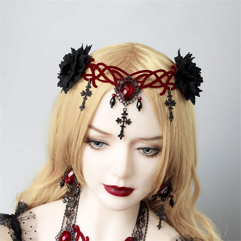 Goth Headband Goth Head Chain Flower Crowns For Women Lolita Forehead Chain Goth Crowns Gothics Tiaras Headpiece
