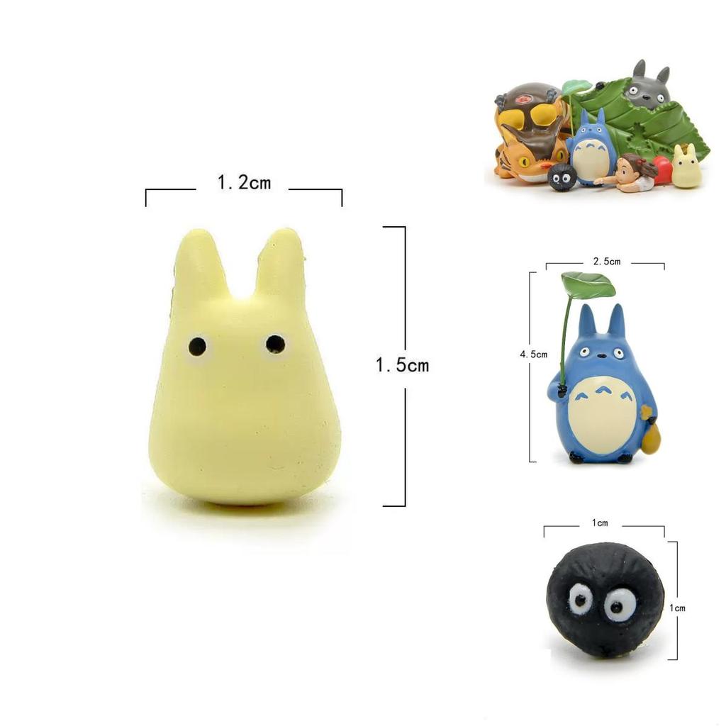 Мультяшная фигурка Тоторо из смолы с зеленым листом и синим Котобусом для домашнего декора Подарок