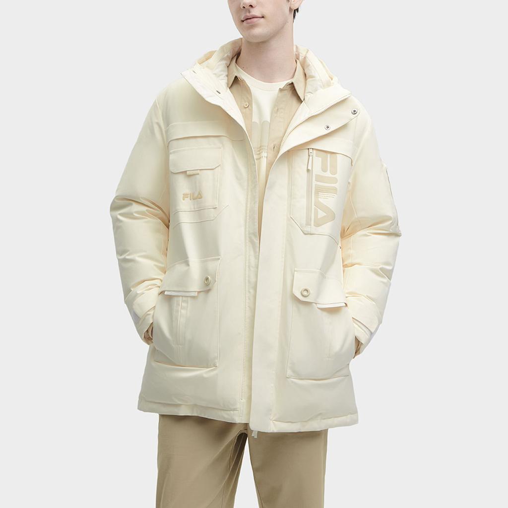 Fila Мужская повседневная куртка-пуховик средней длины с капюшоном и логотипом, верхняя одежда, мягко-белый F11M349904F-IV