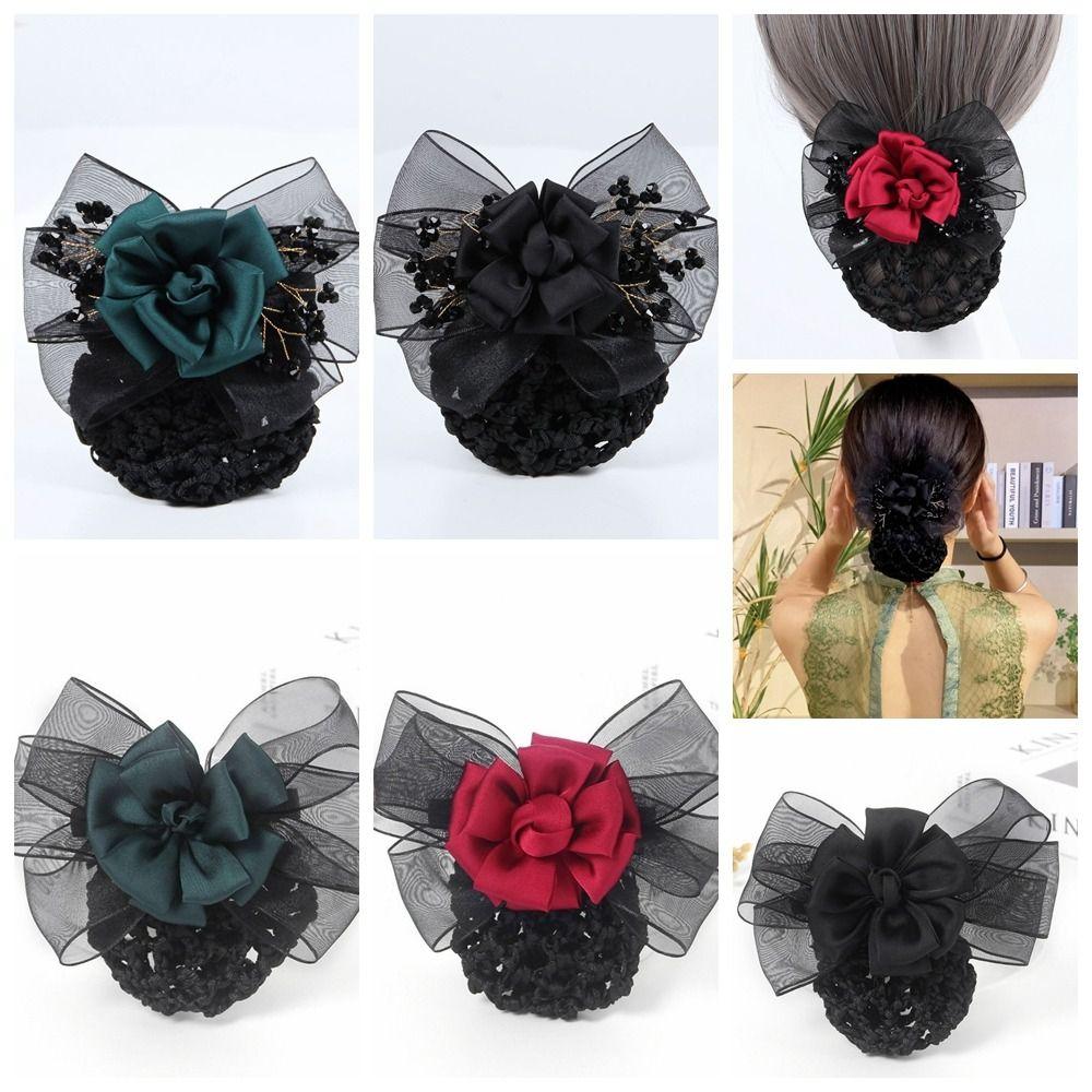 Зажим для хвоста, вязанная крючком булочка, сетка в корейском стиле, сетка для волос с бантом, сладкий цветок, снуд, весенняя заколка, офисная леди