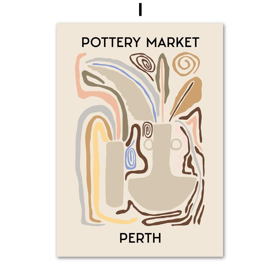 Абстрактный Городской Керамический Рынок Ваза Цветок Лист Настенное Искусство Холст Живопись Винтажные Постеры Принты Картина Для Гостиной Домашний Декор