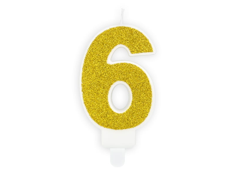 Świeczka Cyfra "6" Złota Brokatowa