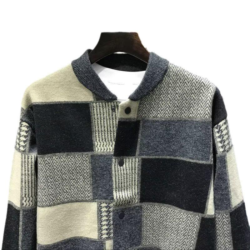 Мужская мода осень/зима 2024 года: Вязаный кардиган в клетку Colorblock — модный, молодежный и универсальный повседневный топ