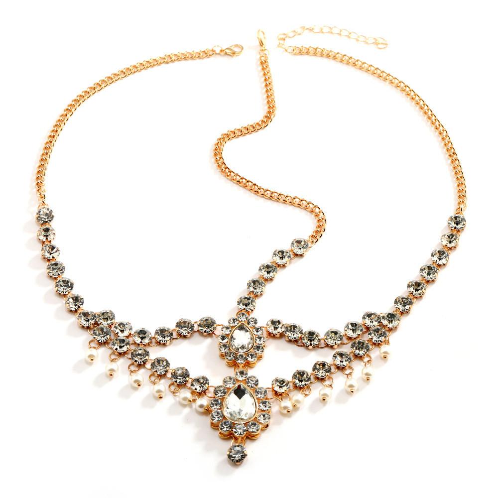 Style Bohemian Rhinestone Simulation Pearl Tassel Women Headwear Jewelry