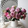 30cm Rose Pink Silk Peony Artificial Flowers Bouquet 5 Big Head and 4 Bud Cheap Fake Flowers for Home Wedding Decoration Indoor