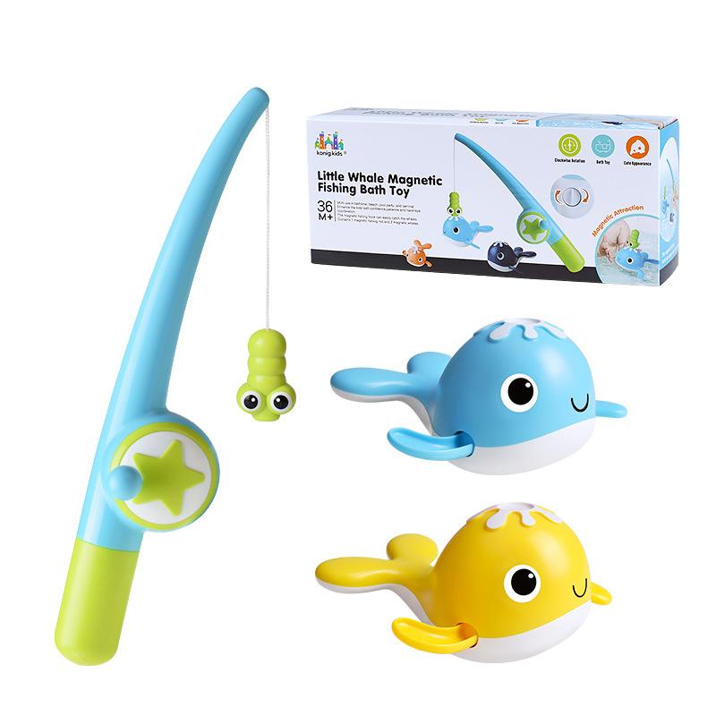 Magnet Baby Bath Fishing Toys Wind-up Swimming Whales Bathtub Toy Fishing Game Water Tub Toys Set with Fishing Pole Net for Kids