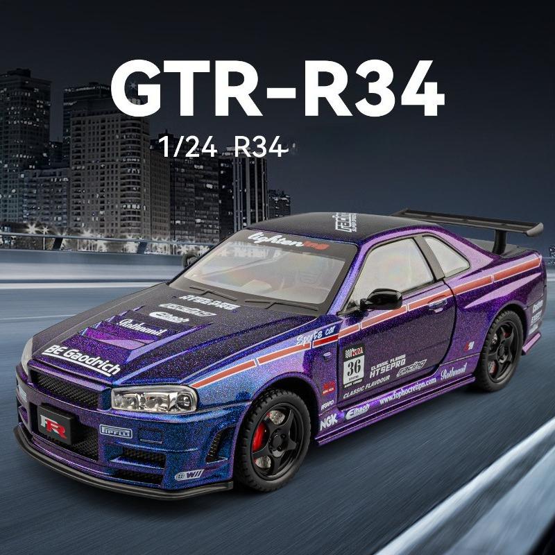 Симуляция 1/24 Модель гоночного автомобиля Nissan GTR из сплава со звуком и светом Коллекционная миниатюрная модель автомобиля Игрушка для детей Мальчика Подарок
