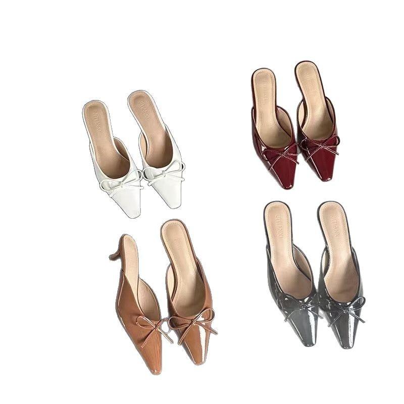 Туфли на низком каблуке Baotou 2025 года, новые французские феи, босоножки с бантом и квадратной головкой, темпераментные простые босоножки на толстом каблуке