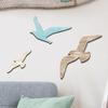 3pcs Seagull Wooden Wall Hanging Decoration 2D Irregular Bird Themed Pendant Coastal Beach Sculpture Nautical Home Bedroom Decor
