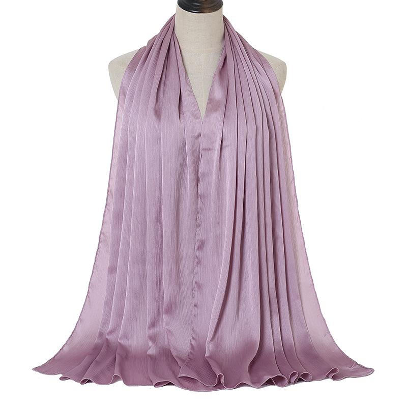 Hot-selling New Satin Smooth Crepe Natural Pleated Scarf Malaysia Indonesia Popular Ethnic Headscarf Women