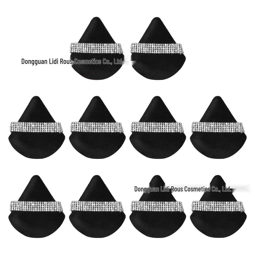 Crystal Velvet White Triangle Powder Puff with Silver Diamond Ribbon – Super Soft Makeup Accessory