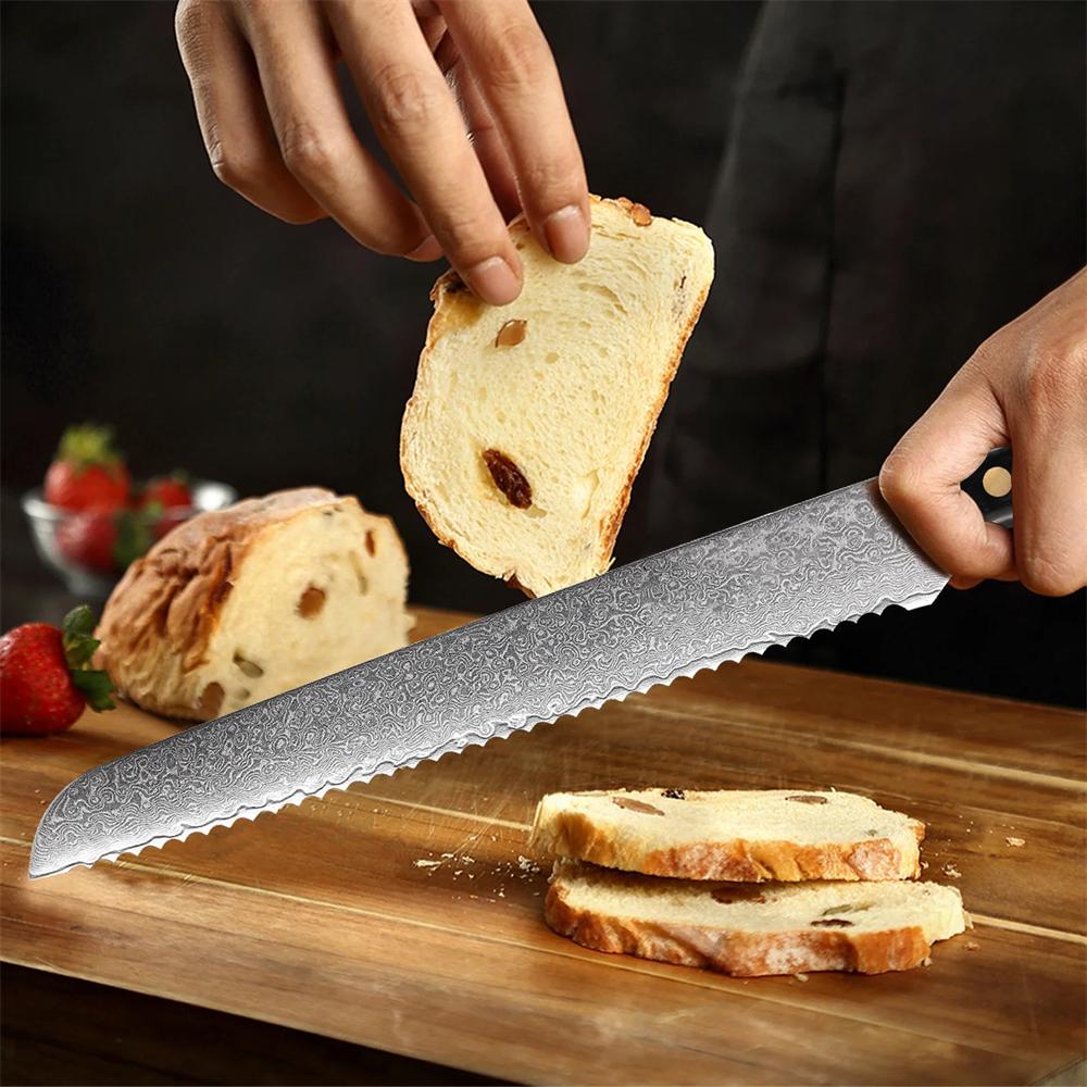 Professional Bread Knife 67 Layer Damascus Steel Kitchen VG10 Core Serrated Slicing Utility Knife Food Knife Cake Knife Tools