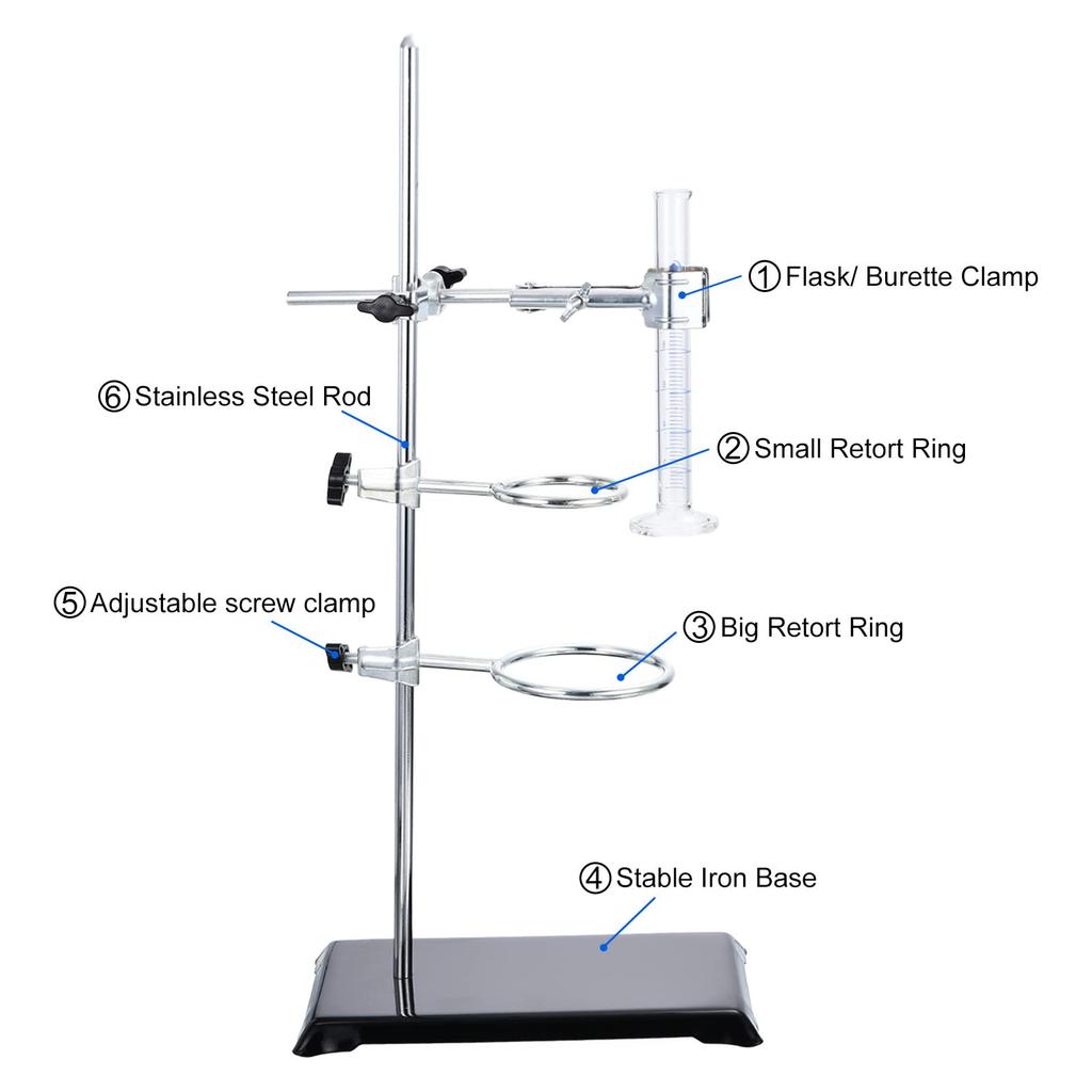 PATIKIL Набор лабораторной стойки и зажимов, 50 см, 1 набор с основанием-стойкой, 1 зажим для колбы и 2 кольца для реторт, черный, для химических лабораторий
