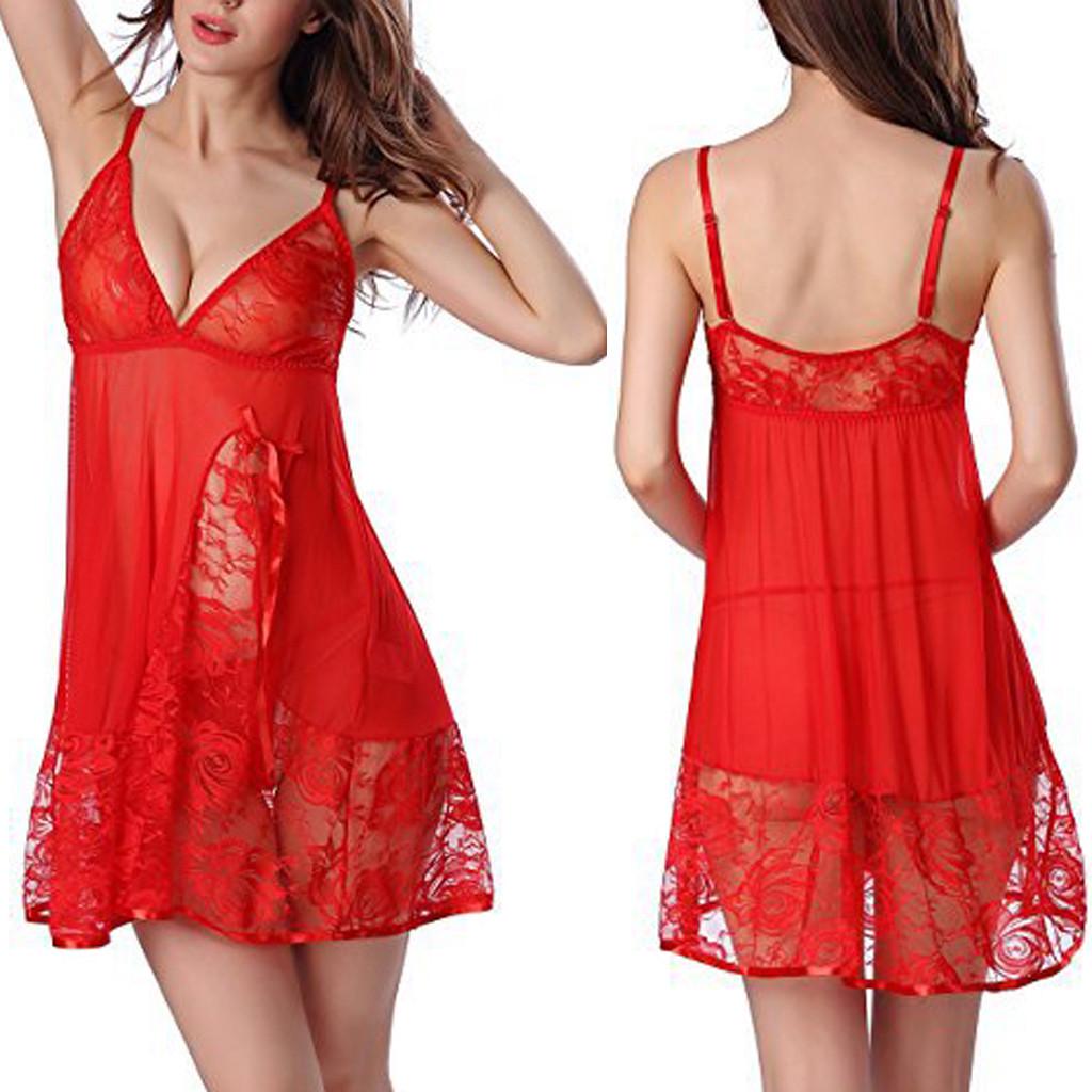 Sexy Ladies Lingerie Sleepwear Women Plus Size Lace Bow Underwear Night Dress