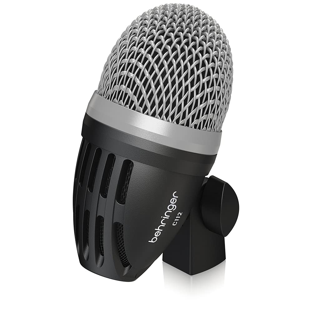 Динамический микрофон для бас-барабана Behringer C112 с большим суперкардиоидным направленным рисунком, прочным металлическим корпусом и адаптером для микрофонной стойки, диафрагмой, диаграммой направленности, литым корпусом