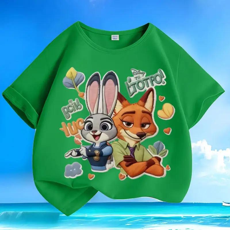 New loose pure cotton tshirt with Disney Zootopia print versatile casual summer shortsleeved with round neckfor children