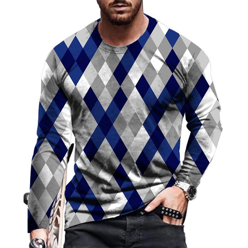 Men's Spring and Autumn Long Sleeve T-shirt Men's Loose Round Neck Hoodie 3D Printed Printed Long Sleeve Top