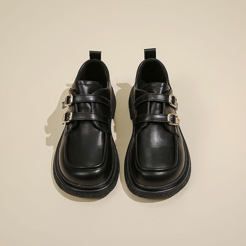 Лоферы женские черные французские туфли на платформе одинарные британские универсальные маленькие кожаные туфли с одной педалью