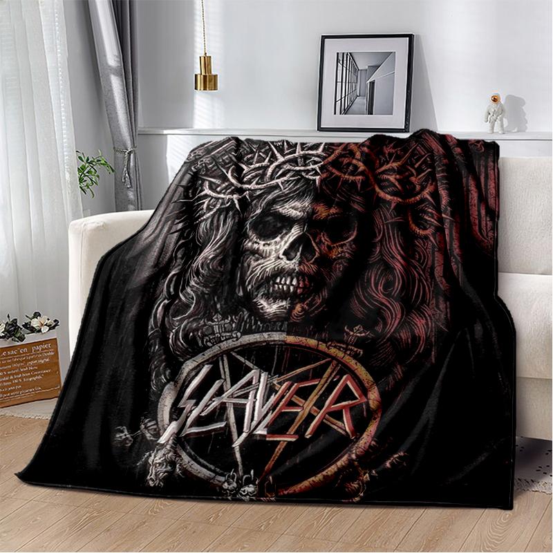 3D ретро одеяло с изображением логотипа группы Slayer, тяжелый металл, рок, мягкое плед-покрывало для дома, спальни, кровати, дивана, дорожное покрытие, подарок для ребенка