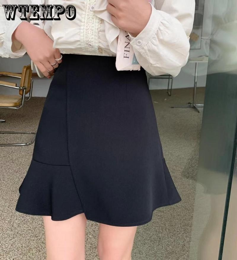 Летняя темпераментная тонкая полуюбка неправильной формы «рыбий хвост» женская элегантная однотонная юбка на бедрах с высокой талией и рюшами по краям