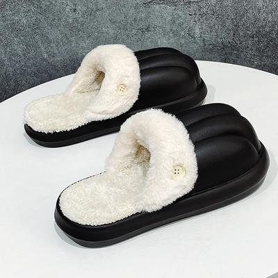 Модная домашняя обувь, зимние, сохраняющие тепло, домашние тапочки с круглым носком, повседневные, удобные, износостойкие, водонепроницаемые, плюс бархатная обувь на плоской подошве