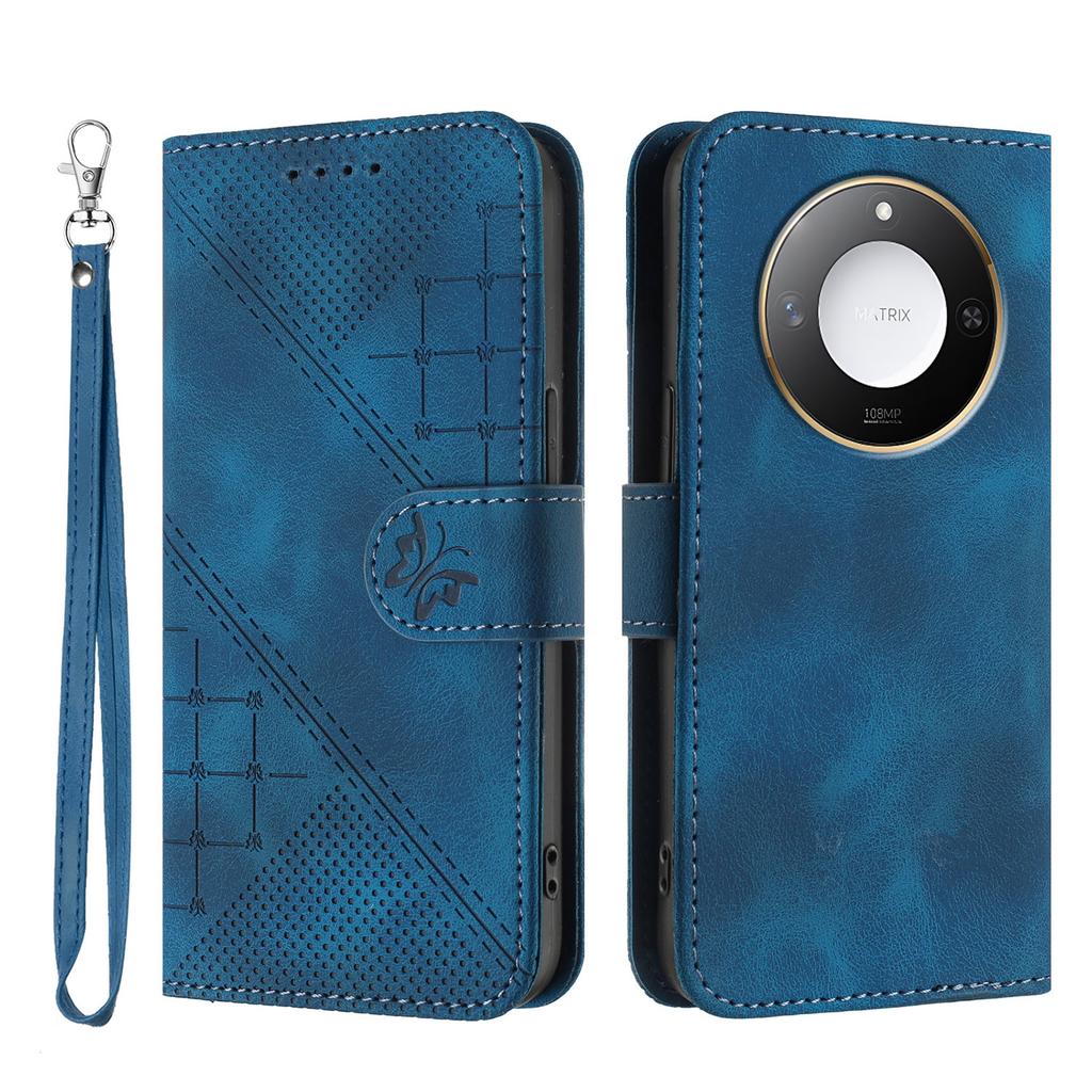 For Honor X9c Smart 5G/Honor X60 5G Leather Wallet Case Butterfly Flower Imprinted Phone Cover with Strap