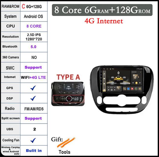 Android 14 для Kia Soul 2 2013-2019 Автомобильный радиоприемник Мультимедийный проигрыватель GPS Навигация DSP Экран