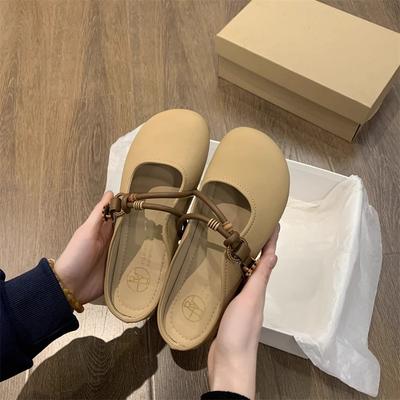 Баотоу полутапочки женские летние новые на плоской подошве с одним педальным подъемом ленивые полуподдерживающие прохладные тапочки