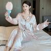 Новинка весны и осени, женская пижама Ice Silk Premium Feeling, домашний комплект для девочек, розовая леопардовая шелковая пижама, домашний комплект для девочек