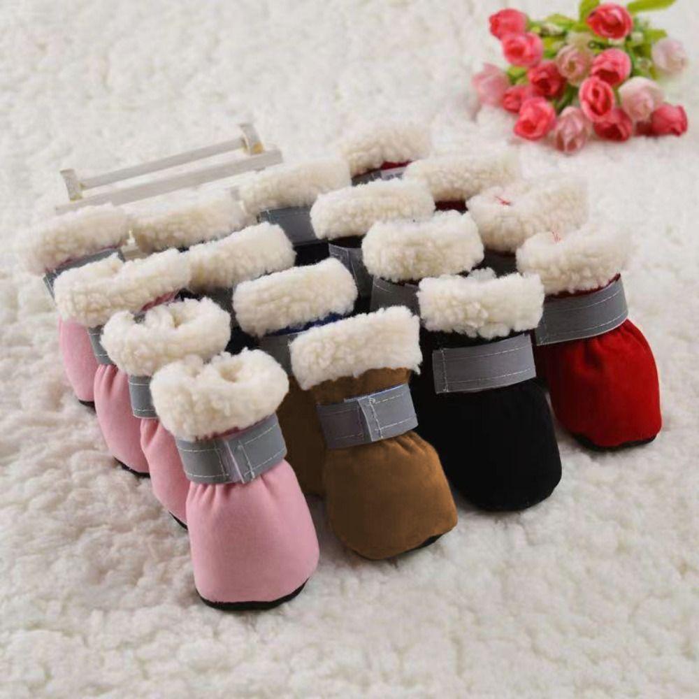 4Pcs Warm Non-slip Pet Dog Shoes Thick Winter Pet Footwear Waterproof Pet Foot Cover Dog