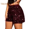 Женские шорты с высокой талией, блестящие, эластичные, с пайетками, облегающие, прямые, мини-шорты, для клубных вечеринок, для танцев, повседневные летние шорты