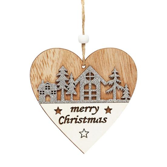 1/4Pcs Wooden Merry Christmas Ornament Farmhouse Rustic Xmas Tree Hanging Double Layer Splicing Love Heart Star Round Shape Holiday Decoration
