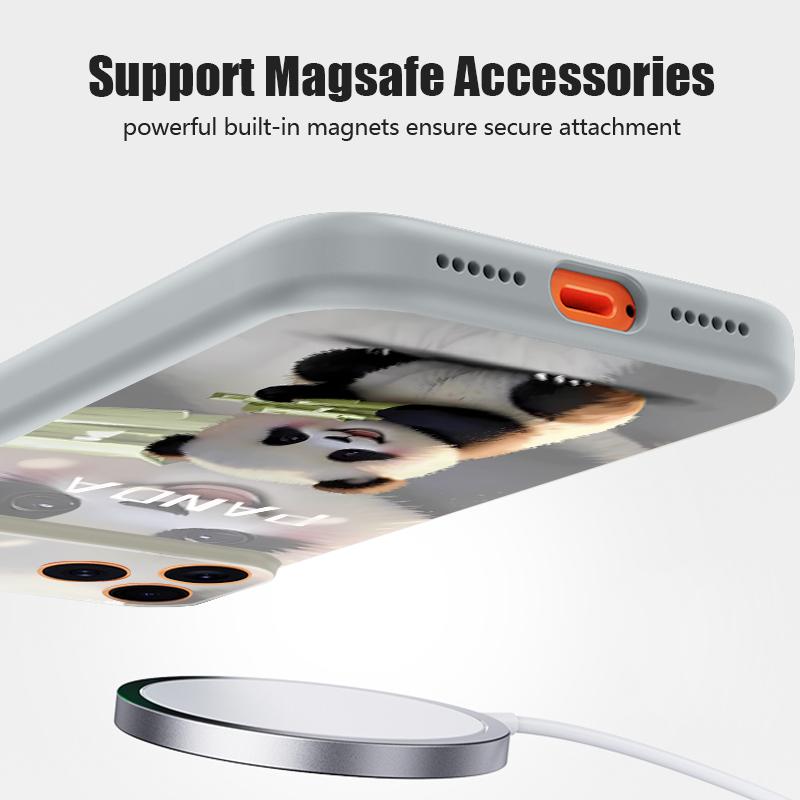 Магнитный Чехол Для Magsafe Для iPhone 17 Pro Max Милый Рисунок Панды Кожаное Покрытие Для iPhone 16 15 14 13 Pro Max