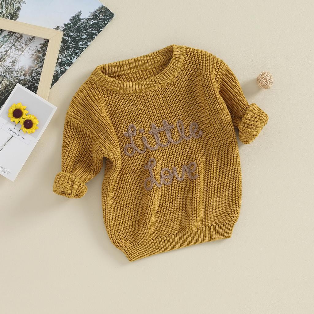 Свитер для девочки, длинный рукав, круглый вырез, буквы, зимний теплый вязаный свитер, одежда для младенцев