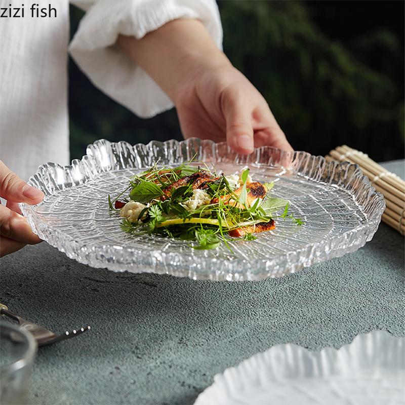 Прозрачное стекло Паста Стейк Суши Тарелка Кулинарные блюда Ресторан Нестандартная форма Посуда Закуски Десерт Сковорода Креативные обеденные тарелки