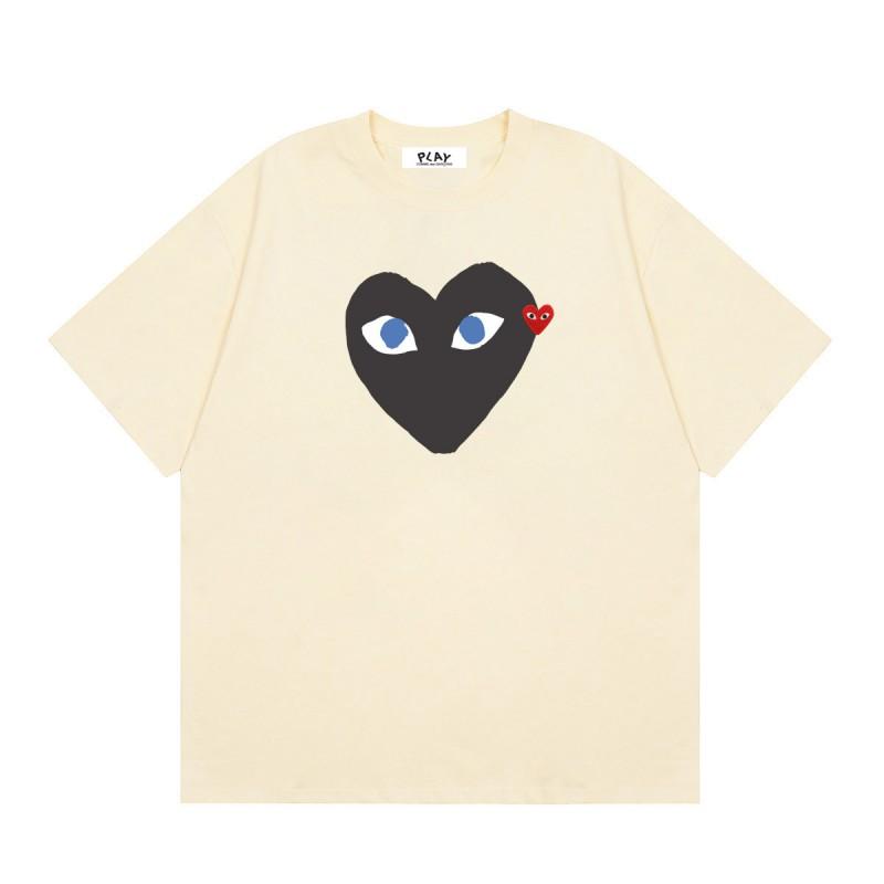 Cotton Short Sleeve T-Shirt With Heart Embroidery Couples Loose Fit Unisex Streetwear Tee