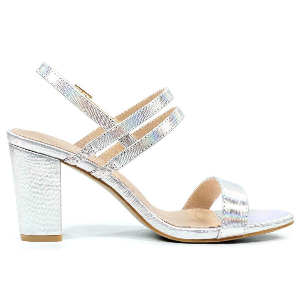 Allegra K Women's Slingback Ankle Strap Sandals with Chunky Block Heels, Silver, Size 27.0cm