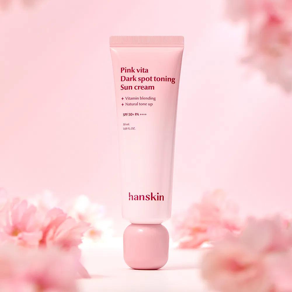 HANSKIN Pink Vita Dark Spot Toning Sun Cream SPF50+ PA++++ 50ml Brightening Pink Tone-Up Sunscreen