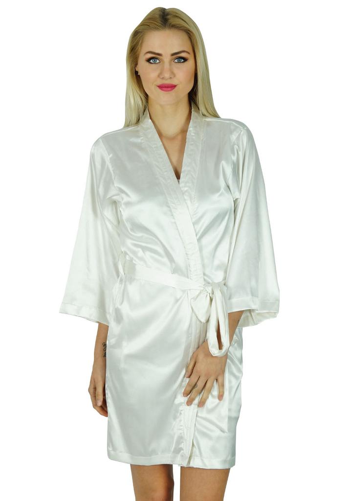 Bimba Women Short Satin Getting Ready Robe Bridesmaid Kimono Sleeve Coverup
