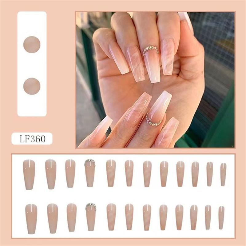 24PCS/SET Quick Nails Flower Diamond Manicure Long Ballet False Nails Waterproof Wearable Ready-made Nail Stickers