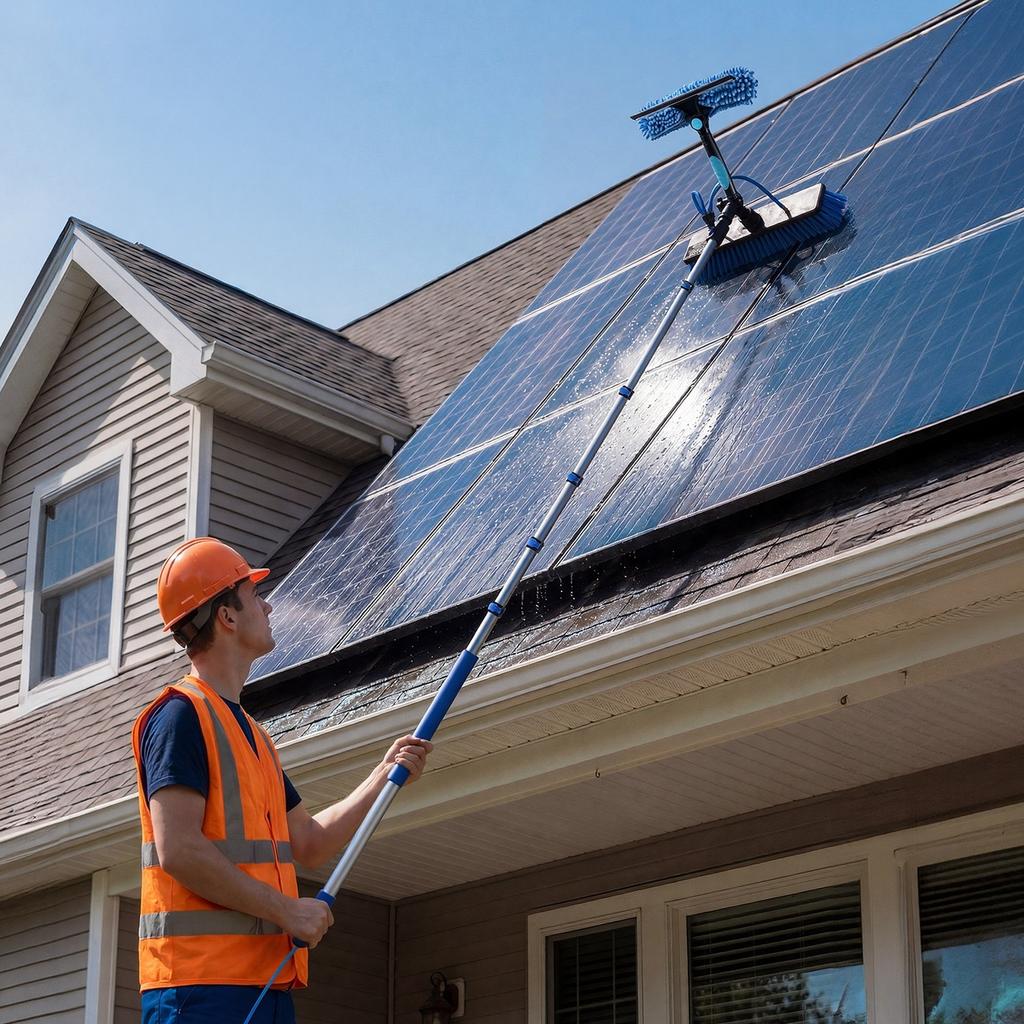 Solar Panel Cleaning Kit, 10.02 m, Water Fed Pole Kit with Cleaning Brush, Soap Dispenser, Extendable Aluminum Telescopic Pole, 180° Rotatable Brush