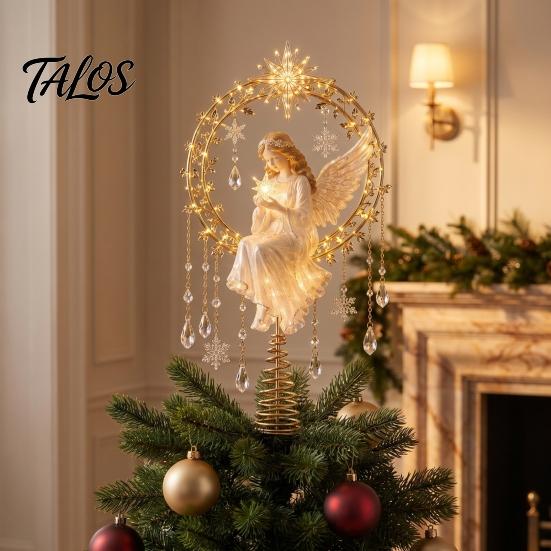 Sparkling Angelic Tree Light Lighted Memorial Christmas Topper, Angel Red Bird Reindeer Designs Treetop Ornament Seasonal Home Decorations with