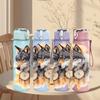 1PC Wolf Pack Forest Night Print 750ml Color Plastic Sports Water Bottle Leakproof Flip Straw Lid Suitable for Sports Office Home Use