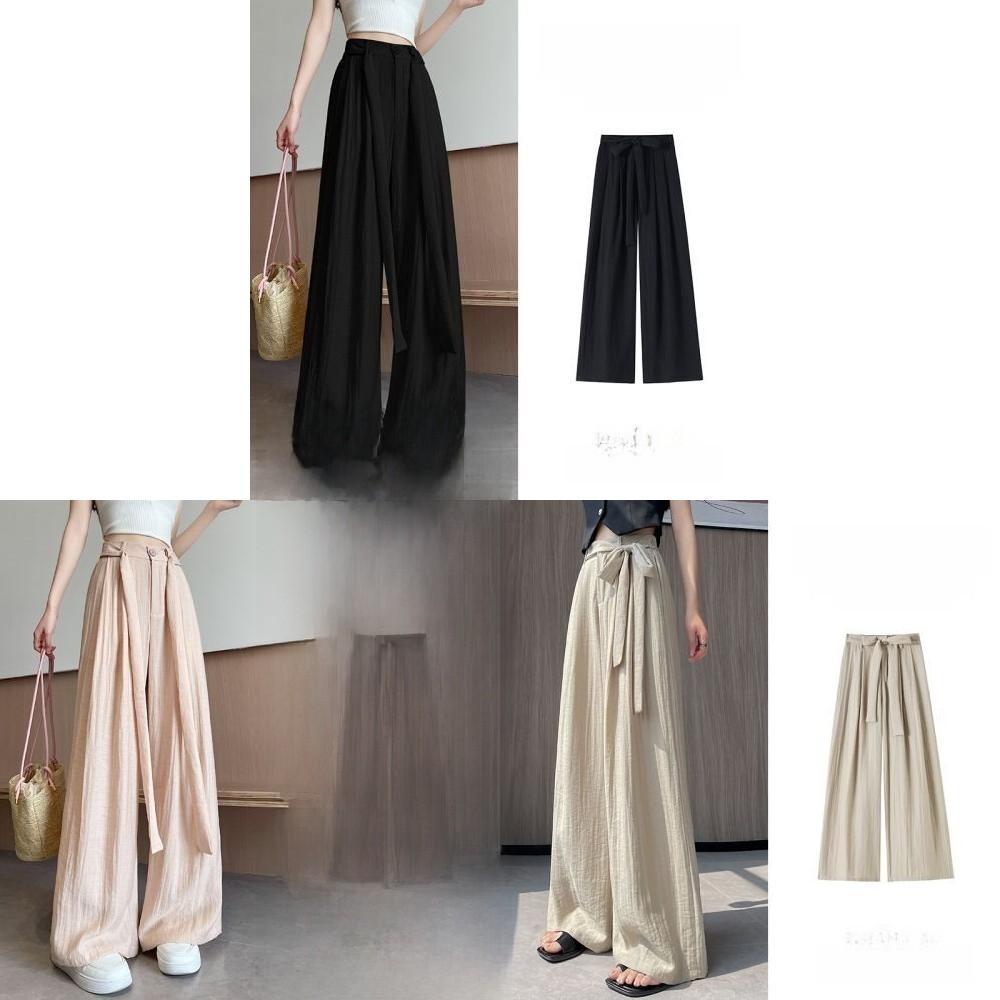 Womens Casual Wide Leg Pants With White Strap Design For Summer Comfort